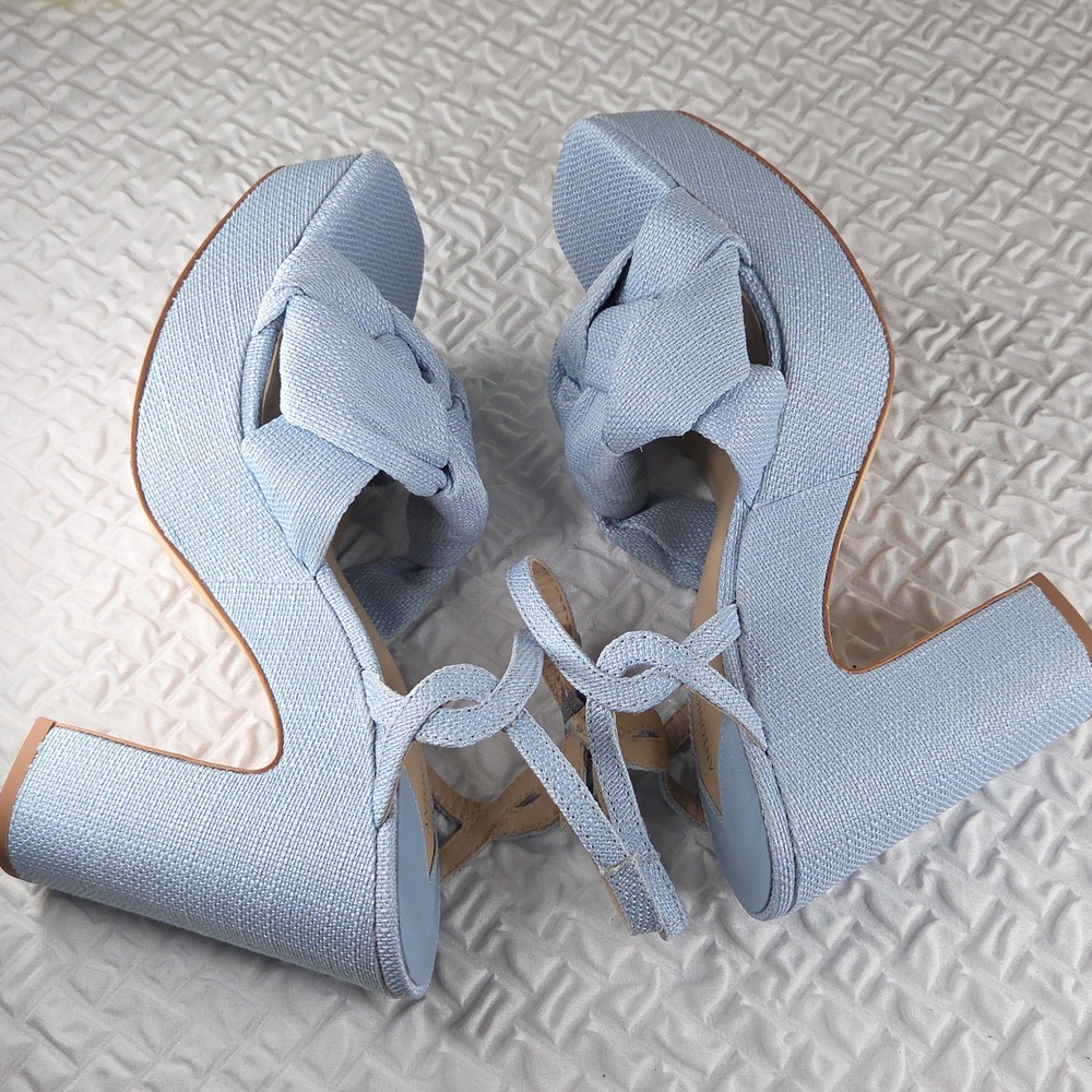 Antonio Melani Platform Size 8 Knotted Linen Block Heel Sandal - Light Blue - Picture 10 of 16